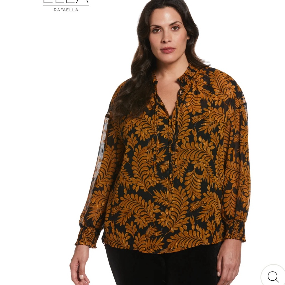 Plus Size Metallic Leaves Print Blouse